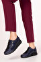 Genuine Leather Anatomical Sole Zippered Comfortable Daily Shoes Ndr.6500 Navy Blue - 3