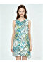 - Asymmetrical Cut Blue Floral Patterned Dress with Slits - 3