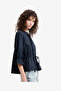 Women's Navy Era Poplin Ruffle Collar Top - 3