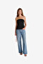Women's Black York Satin Strapls Peplum Top - 2