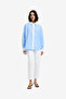 Women's Blue Hydrangea-Summe Poplin Ticking Contrast Button Down Shirt - 2