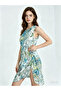 - Asymmetrical Cut Blue Floral Patterned Dress with Slits - 2