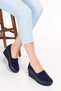 Genuine Leather Wedge Heel Anatomical Sole Casual Shoes Vdt.590 Navy Blue - 3