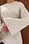 Stone Color Waist-Tied Asymmetrical Combed Cotton Blouse - 6