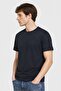 Men Crew Neck Short Sleeve Textured T-Shirt, Navy - 3