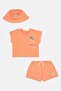 Toddlers Boy 3 Pcs Graphic Print T-Shirt And Shorts With Hat Set, Dark Peach - 2