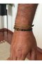 Multiple Camel-Colored Leather with Black Leather and Tiger Eye Stone 2-Piece Men's Bracelet Combination-018 - 2