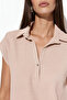 Women's Polo Collar Knitted Blouse 1425 - Beige - 3