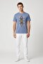 Men Crew Neck Short Sleeve Graphic Print T-shirt, Light Blue - 2