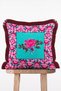 Retro Mosaic Garden Turquoise Floor Patterned Floral Fringed Throw Pillow Cover