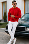 Red Plain Sleeve Regular Men's Sweatshirt - 6