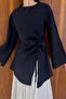 Navy Blue Original Cut Draped Waist Tunic - 6