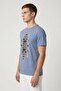 Men Crew Neck Short Sleeve Graphic Print T-shirt, Light Blue - 3