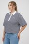 Women Spread Collar Short Sleeve Stripe Polo Shirt, Multicolor - 3