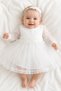 Baby Girl White Tulle Long Sleeve Evening Dress with Pearl and Flower Embroidery Detail Special Occasion Dress 9997