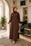 Women's New Season Aerobin Fabric Dress with Elastic Sleeves and Buttons - 2