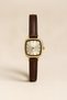 Michy Women's Wristwatch Gold Square Case Brown Leather Band Silver Dial Minimal Vintage Design Women's Watch