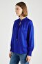 Boss Women Tie Neck Solid Long Sleeve Blouse, Royal Blue - 3