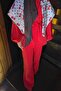 Women's Front Grass Detail Waist Tie Zipper Suit Red - 5
