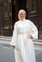 Women's Floral Embroidery Detailed Collar Tie Dress White - 3