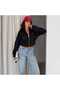 Women's Stand Collar Zippered Crop Short Scuba Diving Fabric Bomber Jacket - 8