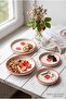 Presentation Set Strawberry Patterned Red Edged Decorative Breakfast Dessert and Pastry Serving Plate 4 Pieces - 3