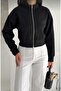 Women's Stand Collar Zippered Crop Short Scuba Diving Fabric Bomber Jacket - 3