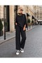 Modal Cotton Black Color Wide Cut Top and Bottom Set with Scarf - 5