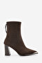 Women's Pointed Toe Back Zipper Thick Heeled Boots Zavoli Brown Suede - 3