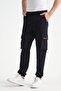 Navy Blue Men's Cargo Pocket Jogger with Elastic Waist at the Bottom - 2