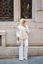 Women's Double Color Elastic Waist Suit White - 4