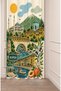 Green Bursa Marmara Sea Inspired Design Retro Illustration Background Curtain - Aesthetic Digital Printed Curtain with Uludağ, Ulu Mosque & Cable Car Motifs