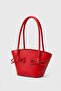 Red Women's Patent Leather Look Bow Detailed Long Strap Shoulder Bag - 2