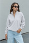 Women's Gray Melange Half-Zipper High-Neck Oversize Sweatshirt Elastic Comfortable Fit - 2