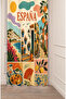 España Concept Spanish Themed Retro Illustration Background Curtain - Aesthetic Digital Printed Curtain with Mediterranean Streets & Paella Motifs