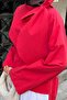 Women's Collar Ribbon Tie Asymmetrical Cut Blouse Red - 4