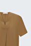Wide Short Sleeve Blouse - Camel - 4