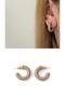 Beige Mineli Gold Hoop Earrings - 2