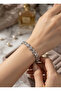 Brass Zircon Stone Row Arrow Model Silver Color Bracelet - 2