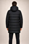 Men's Black Long Inflatable Lined Zippered Winter Inflatable Coat & Parka - 4