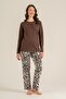 Women's Uzunkol Buttoned Collar Seasonal Pajama Set, Combed Modal Pajama Set with Pockets, 50% Cotton 50% Modal - 3