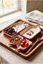Breakfast Set of 4 Cherry Patterned Red Edged Rectangular Serving Plate with Handle Snack Bowl Sauce Bowl - 3