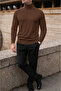 Men's Trendy Winter High-Neck Brown Knit Sweater - 2