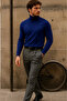 Men's Premium High-Neck Navy Blue Knit Sweater - 6