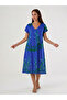 Women's Woven Viscose V-Neck Dress Purple Green Pattern