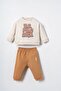 Baby Boy Printed Cream Long Sleeve Pajama Set Usb3173-C-V2
