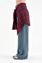 Women's Waist Plaid Shirt Fabric Removable Design Jeans as Per Request - 7