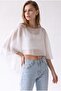 2148 Women's Transparent Thin Draped Bat Sleeve Tulle Blouse White - 5
