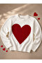 Women's Ecru Red Heart Patterned Crew Neck Long Sleeve Knitwear Sweater - 6