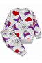 Girl's Cotton Cotton-Padded Gray Cute Character Patterned Long Sleeve Winter Pajama Set